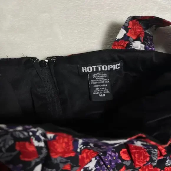 Hot Topic Goth Girl Baby Doll Dress Women's M Skull Flower Stitch Trim Halloween - Picture 3 of 9